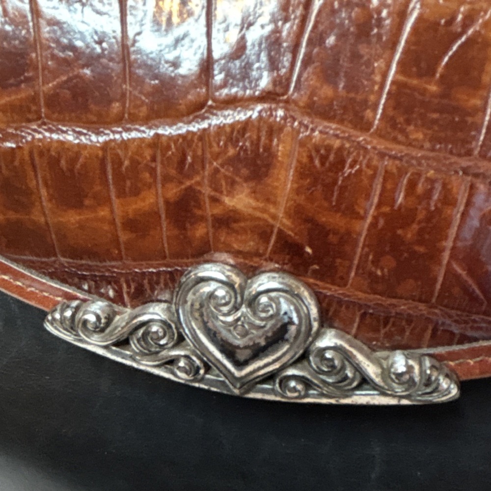 Brighton Vtg Black Brown Shoulder Bag with Heart Accents Braided Leather Strap - Picture 5 of 10